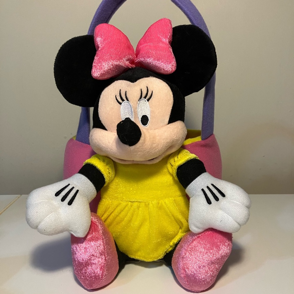Disney Minnie Mouse Easter Basket Pink and Yellow Stuffed Animal